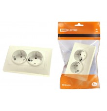 Розетка двойная 2П+З 16А 250В с защ. шт. сл. кость "Лама"   SQ1815-0113  TDM