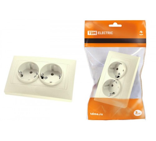 Розетка двойная 2П+З 16А 250В с защ. шт. сл. кость "Лама"   SQ1815-0113  TDM