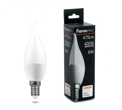 Лампа светодиодная .PRO LB-1306 Свеча E14 6W 4000K OSRAM LED  38048  Feron