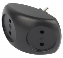 Разветвитель электрический ЭРА SPx-2-B на 2 розетки без заземления 10А черный   Б0059720  ЭРА