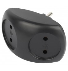 Разветвитель электрический ЭРА SPx-2-B на 2 розетки без заземления 10А черный   Б0059720  ЭРА