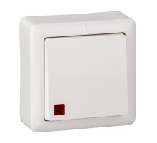 Хит Белый О/У без изолирующей пластины  Выключатель 1-клавишный с подсветкой 6А, 250В  VA16-137-B  SE