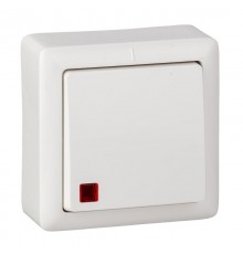 Хит Белый О/У без изолирующей пластины  Выключатель 1-клавишный с подсветкой 6А, 250В  VA16-137-B  SE