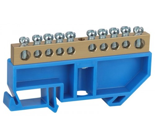 Шина PE "земля" на DIN-изол ШНИ-8х12-10-Д-синий NO-222-52 Б0033432  ЭРА