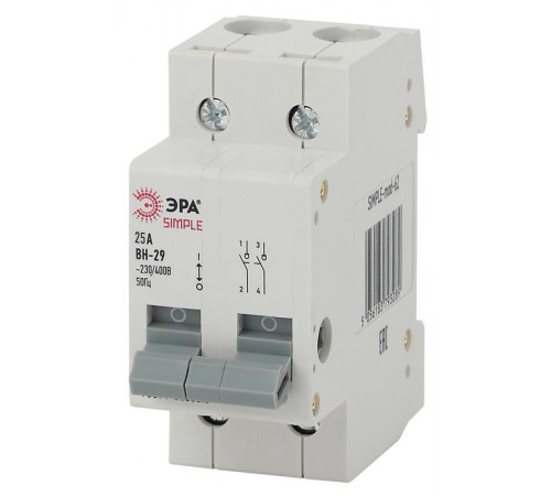 Выключатель нагрузки модульный (мини-рубильник) ВН-29 2P 25А SIMPLE-mod-60 ЭРА SIMPLE  Б0039250  ЭРА