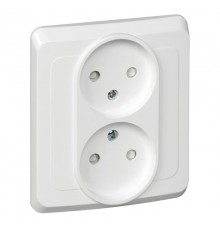 Этюд Белый С/У Розетка 2-ая без заземления с защитными шторками  PC16-006B  SE