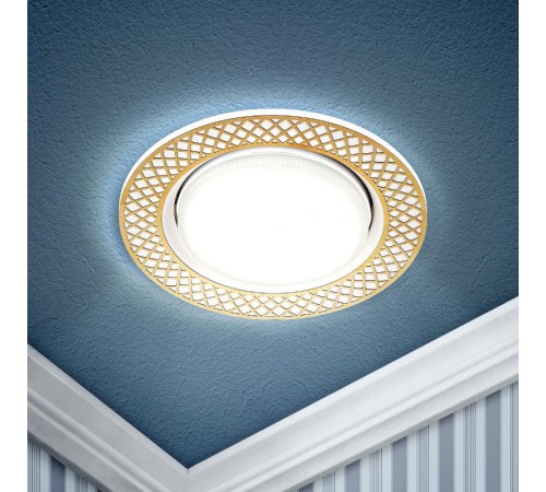 Светильник точечный встраиваемый KL79 WH/GD под лампу Gx53 круглый,220V,13W,белый/золото  Б0037364  ЭРА