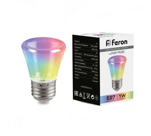 Лампа светодиодная LB-372 (1W) 230V E27 RGB Колокольчик для белт лайта прозрачный плавная смена цвета  38134  Feron