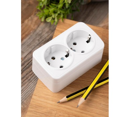 Минск Розетка 2-местная ОП 16А с заземлением белая EKF Basic  EGR16-128-10  EKF