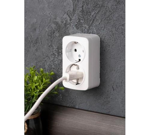 Минск Розетка 2-местная ОП 16А с заземлением белая EKF Basic  EGR16-128-10  EKF