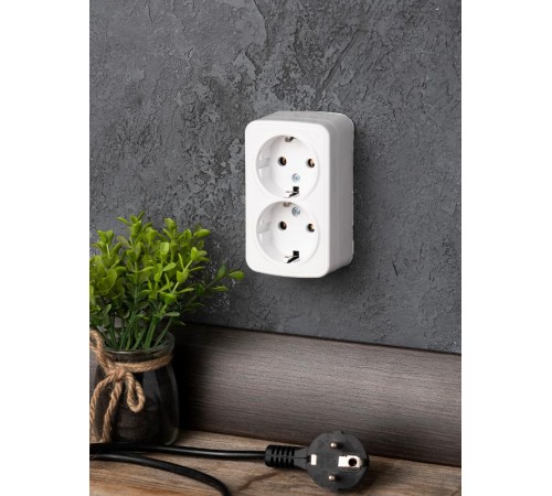 Минск Розетка 2-местная ОП 16А с заземлением белая EKF Basic  EGR16-128-10  EKF