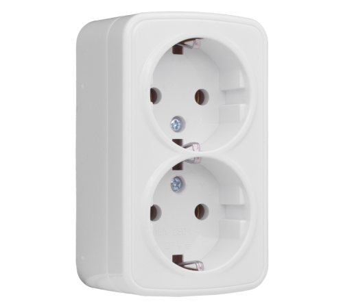 Минск Розетка 2-местная ОП 16А с заземлением белая EKF Basic  EGR16-128-10  EKF