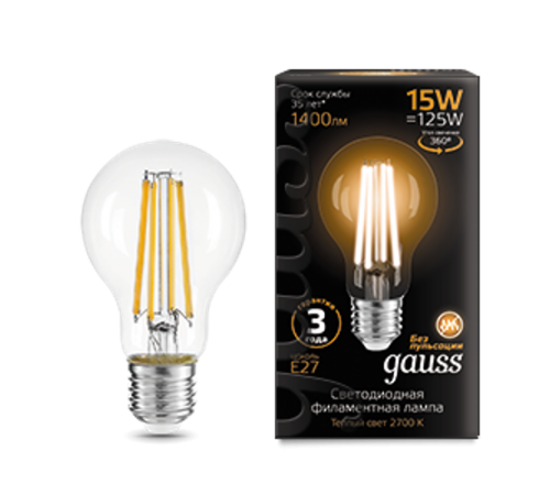 Лампа светодиодная Filament А60 15W 1400lm 2700К Е27 LED  102902115  Gauss