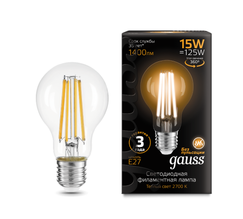 Лампа светодиодная Filament А60 15W 1400lm 2700К Е27 LED  102902115  Gauss
