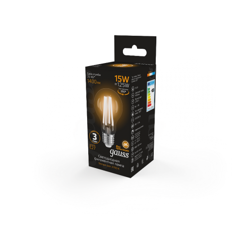 Лампа светодиодная Filament А60 15W 1400lm 2700К Е27 LED  102902115  Gauss