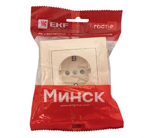 Розетка 1-мест. СП с/з 16А бежевый с защ. штор. Минск EKFERR16-028-200EKF