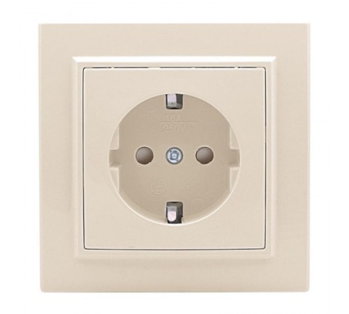 Розетка 1-мест. СП с/з 16А бежевый с защ. штор. Минск EKFERR16-028-200EKF