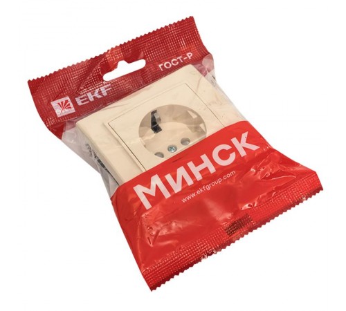 Розетка 1-мест. СП с/з 16А бежевый с защ. штор. Минск EKFERR16-028-200EKF