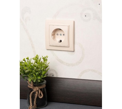 Розетка 1-мест. СП с/з 16А бежевый с защ. штор. Минск EKFERR16-028-200EKF