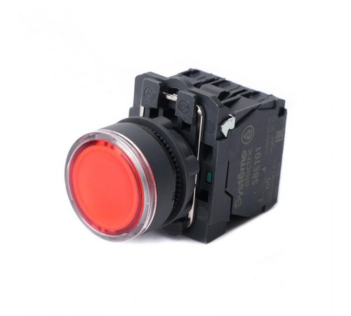 Кнопка SB5 с подсвет в сборе модуль 22мм красная пластик 230-240ВAC 1НО+1НЗ  SB5AW34M5  SE