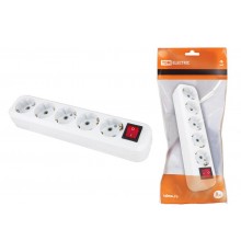 Колодка розеточная 5 гнезд 2П+3 с выключателем16А 250В белая   SQ1806-0037  TDM