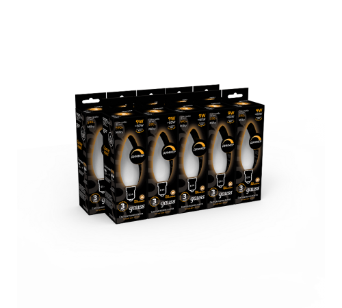 Лампа светодиодная Filament Свеча 9W 590lm 3000К Е14 milky диммируемая LED 1/10/50  103201109-D  Gauss