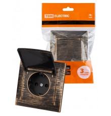 Розетка 2П+З 16А 250В IP44 с крышкой старинная бронза "Лама"  SQ1815-0767  TDM