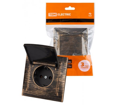 Розетка 2П+З 16А 250В IP44 с крышкой старинная бронза "Лама"  SQ1815-0767  TDM