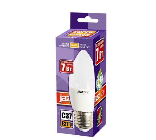 Лампа светодиодная LED 7Вт Е27 220В 3000К PLED- SP C37 свеча  1027825-2  Jazzway
