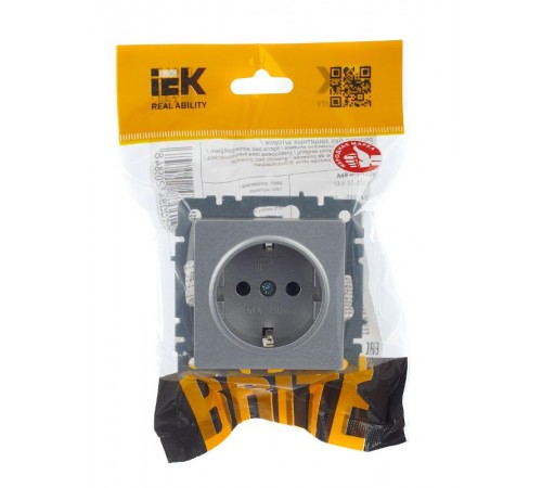 BRITE Розетка с заземлением без шторок 16А РС11-1-0-БрА алюминий   BR-R11-16-K47  IEK