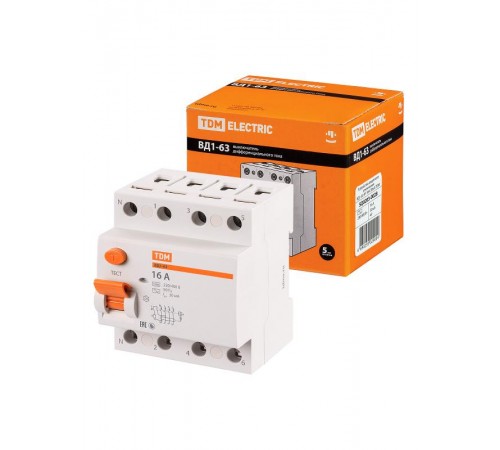 Выключатель дифференциальный (УЗО) ВД1-63 4п 16А 30мА тип AC  SQ0203-0028  TDM