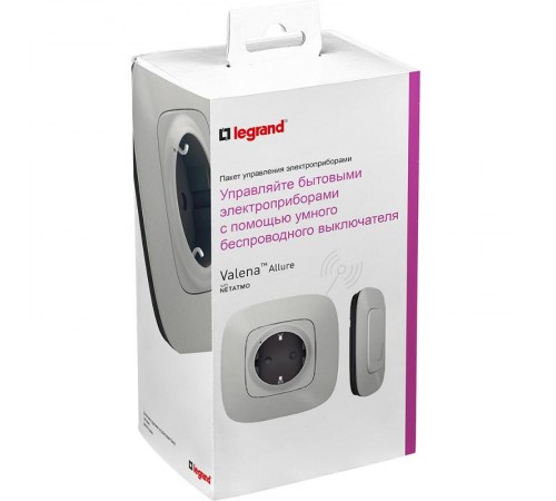 Пакет для управления быт. электроприборами Valena Allure (розетка Умн. с/з 16А 230В+Умн. беспроводн. 1-кл. выкл.) алюм. Netatmo  752754  Legrand