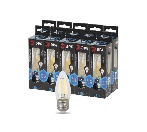 Лампа светодиодная F-LED B35-7W-840-E27 (филамент, свеча, 7Вт, нейтр, E27)  Б0027951  ЭРА
