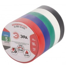 Набор изолент ЭРА SET-5 ПВХ цветная 15мм х 10м (упаковка 5 шт)  Б0062896  ЭРА
