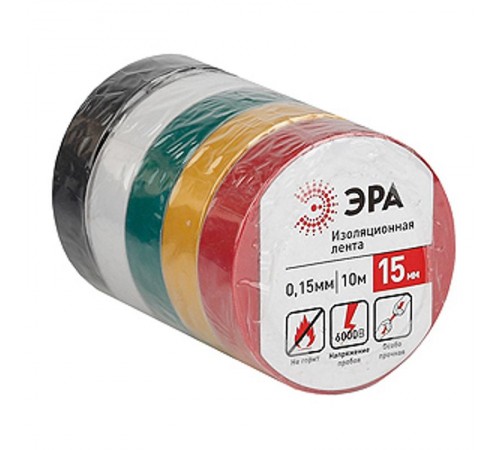 ПВХ-изолента 15мм*10м  5 цветов  C0038781  ЭРА