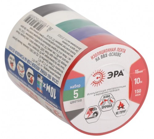 ПВХ-изолента 15мм*10м  5 цветов  C0038781  ЭРА
