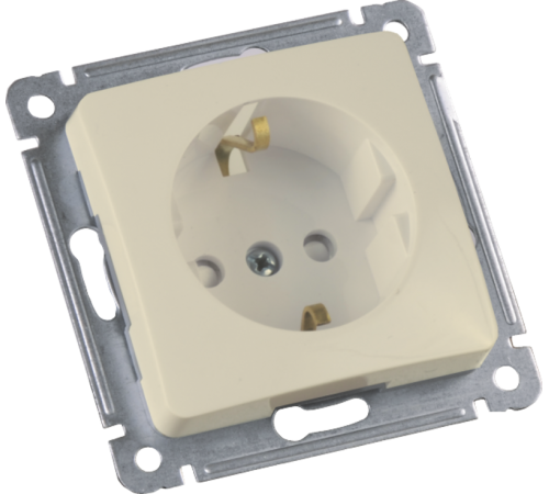Розетка скрытой установки, одноместная, с заземляющим контактом, со шторкой, механизм, цвет слоновая кость  РС16-412-01  HEGEL