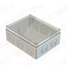Коробка приборная (подъездная) наружного монтажа 240х195х90мм с прозрачной крышкой. в комплекте вводы монт плата 1мм. IP55 (6шт)  GE41346  Greenel