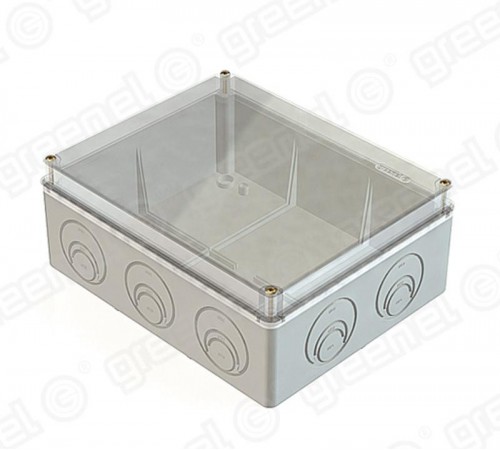 Коробка приборная (подъездная) наружного монтажа с прозрачной крышкой 240х195х90мм IP44. в комплекте кабельные вводы  GE41275  Greenel