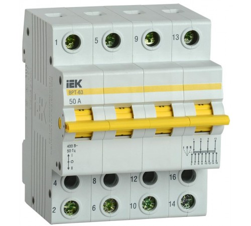 Выключатель-разъединитель (рубильник) трехпозиционный ВРТ-63 4п 50А  MPR10-4-050  IEK