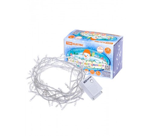 Гирлянда светодиодная СГ100Б10, белая, 10м, 8 режимов, 250 В,  SQ0361-0039  TDM ELECTRIC