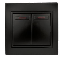 Выключатель Intro Plano 1-105-05 двухклавишный с подсветкой, 10А-250В, IP20, СУ, антрацит  Б0053780  Intro