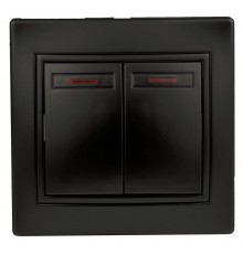 Выключатель Intro Plano 1-105-05 двухклавишный с подсветкой, 10А-250В, IP20, СУ, антрацит  Б0053780  Intro