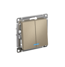 AtlasDesign Шампань Выключатель 2-клавишный с подсветкой, сх.5а, 10АХ, механизм  ATN000553  SE