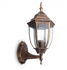 Светильник садово-парковый PL6001 шестигранный на стену вверх 60W E27 230V, черное золото  11893  Feron