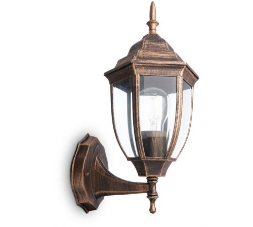 Светильник садово-парковый PL6001 шестигранный на стену вверх 60W E27 230V, черное золото  11893  Feron