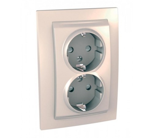 Unica Бежевый Розетка 2-ая с/з с защитными шторками винт. зажим, литая  MGU23.067.25D  Schneider Electric