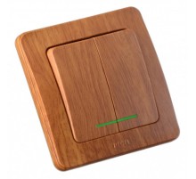 Выключатель скрытой установки, двухклавишный, с индикацией, цвет дуб  ВС16-352-05  HEGEL