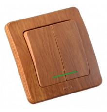 Выключатель скрытой установки, двухклавишный, с индикацией, цвет дуб  ВС10-352-05  HEGEL