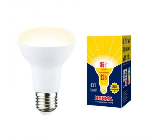 Лампа светодиодная LED-R63-11W/3000K/E27/FR/NR LED. "Рефлектор", матовая. Серия Norma. 3000K  UL-00005774  Volpe